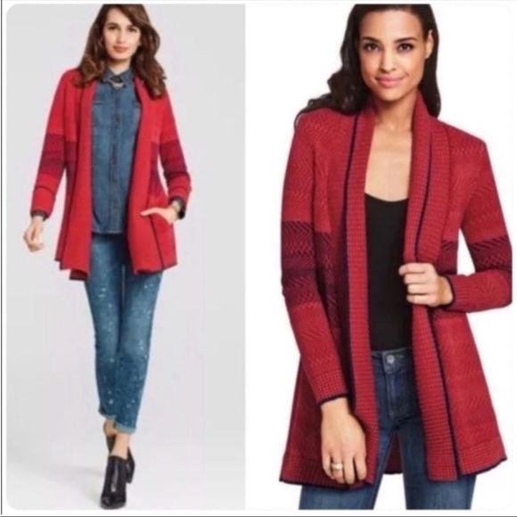 Cabi | Long Red Blue Knit Joy Sweater Cardigan 827 | M - Picture 1 of 8